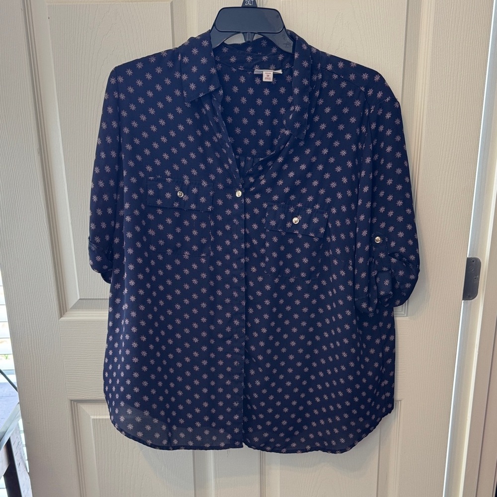 Navy Blue Patterned Women's Top